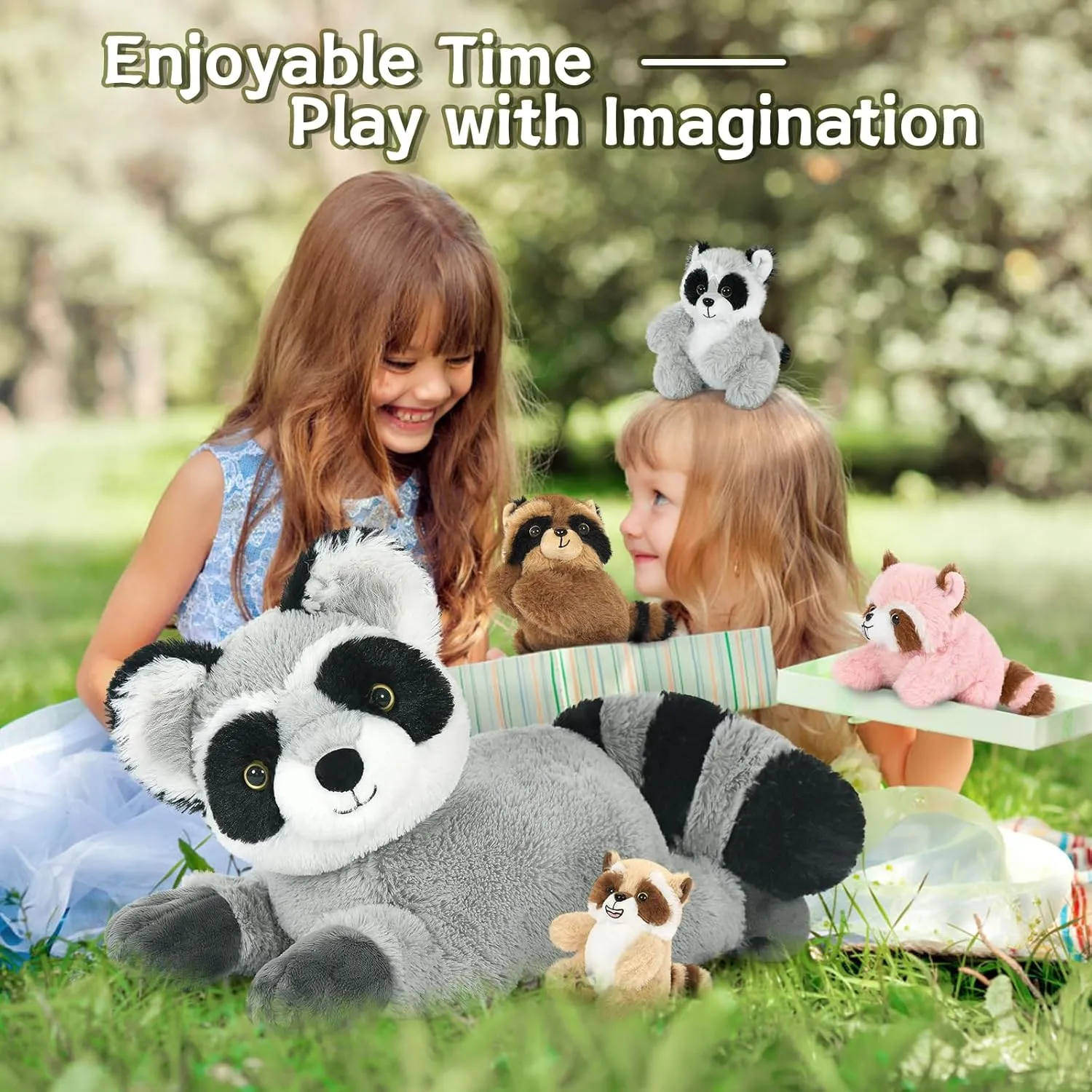 Stuffed Animal Set,18 Inches Racoon Plushies with 4 Babies Woodland Farm Party Decor Soft Plush Raccoon Toy for Kids' Birthday Gifts Tezituor auditory 5 Pcs Giant Raccoon 