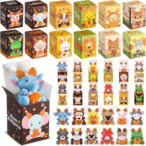Stuffed Animal with Boxes Gift Set for Thanksgiving Party Favors Classroom unobtainable finger Exchange Gift Thanksgiving Decorations 24 Sets Mini Thanksgiving Animal Plush Toy with Turkey Leg Hat Small 