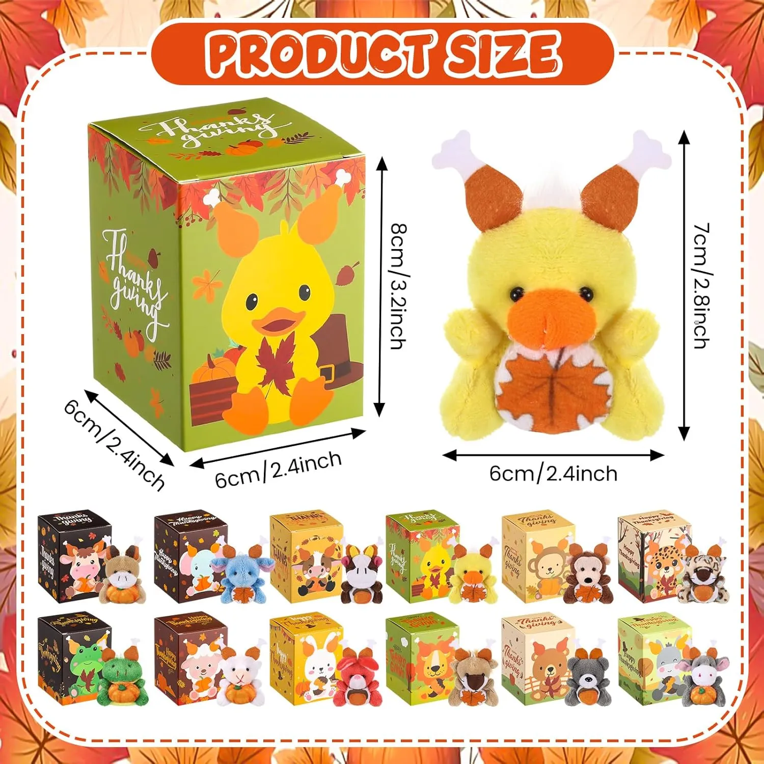 Stuffed Animal with Boxes Gift Set for Thanksgiving Party Favors Classroom unobtainable finger Exchange Gift Thanksgiving Decorations 24 Sets Mini Thanksgiving Animal Plush Toy with Turkey Leg Hat Small 