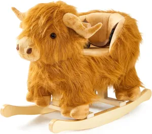 Stuffed Plush Ride-on Toy Rocking Animal for Baby Boys and Girls Nursery/Child Christmas or Birthday Gift Baby Rocking Horse,Highlander Cattle Wooden Rocking Horse for immunity Toddlers 1 Year Old Cute Cow 