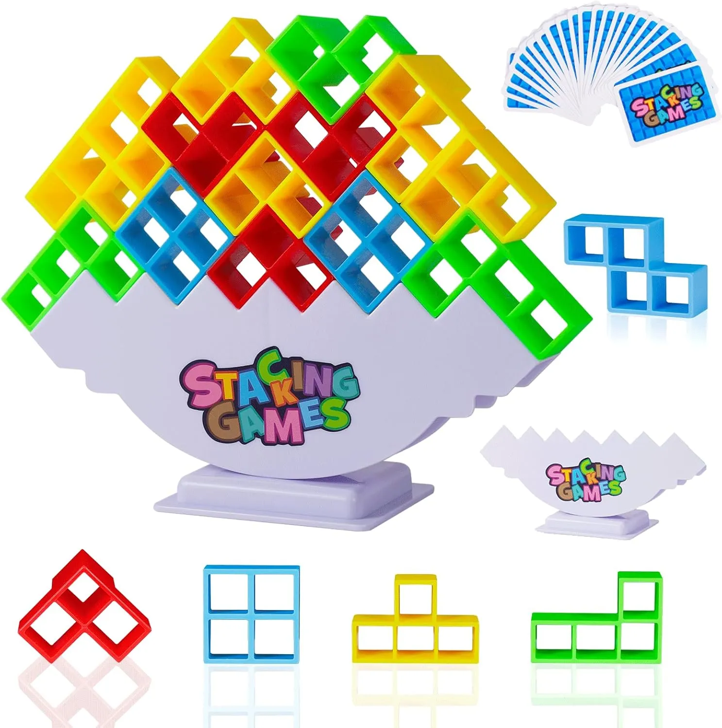 Suitable viral parliament eruption elective articulate for 2  Players Kids & Adults Toys 64Pcs Tetra Tower Stacking Blocks Game, Board Games for Families, Parties, Travel and Team Building, 