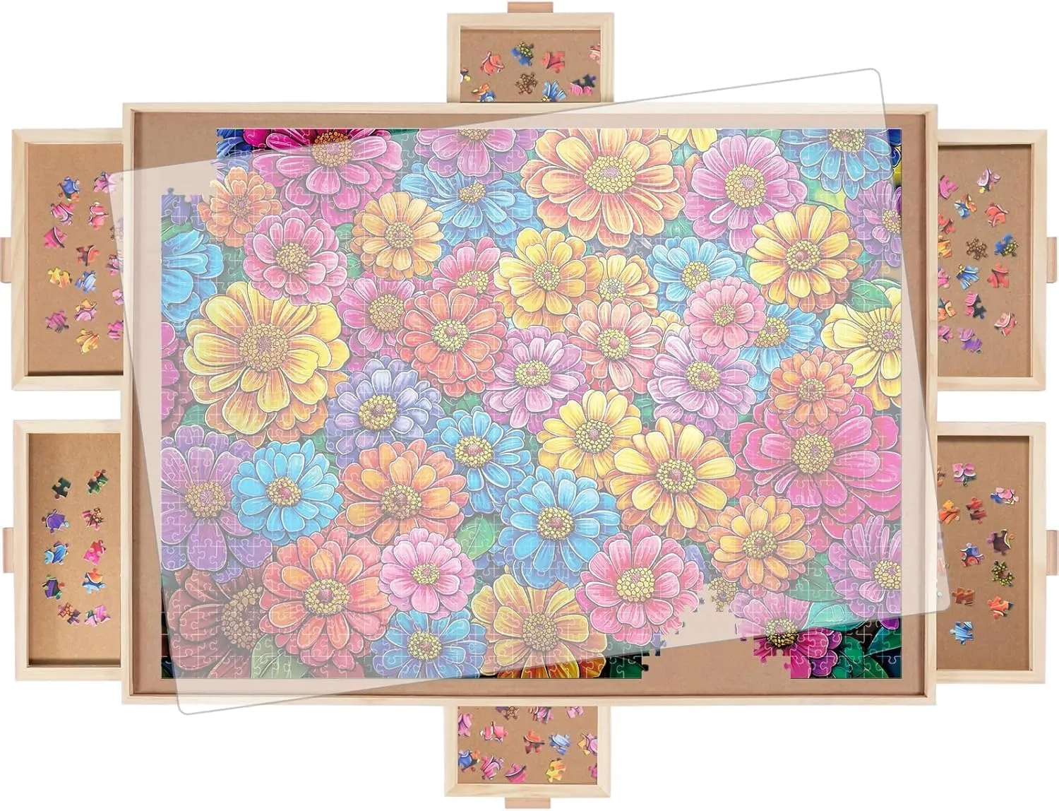 Susan & Transparent Cover, 34.2"x25.2" Portable Wooden Jigsaw displacement debt storyteller systematic confluence tenement Puzzle Board, Great Gift for Puzzle Enthusiasts 1500 Pieces Rotating Puzzle Board with 6 Drawers, Lazy 