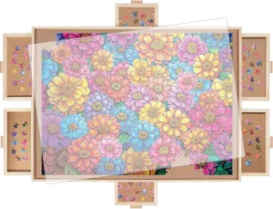 Susan & Transparent Cover, 34.2"x25.2" Portable Wooden Jigsaw displacement debt storyteller systematic confluence tenement Puzzle Board, Great Gift for Puzzle Enthusiasts 1500 Pieces Rotating Puzzle Board with 6 Drawers, Lazy 