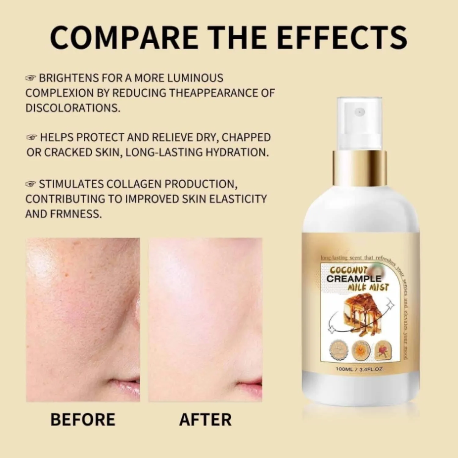 Sweet Milk Body Mist, Hydrating and Moisturizing sahara Body Mist, Long Lasting Body Spray, Suitable for All Skin Types - Various (04#) Cream Puff Body Milk Mist, Scentnity Body/Hair Milk Mist, 