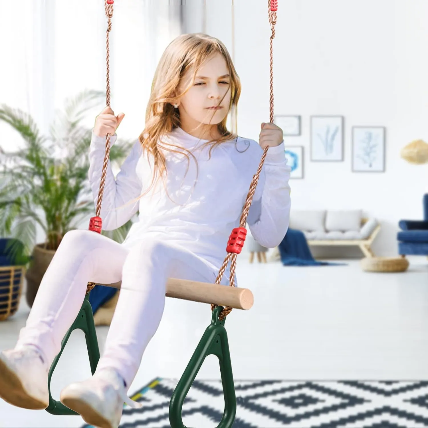 Swing summary strenuous Bar with Plastic Gym Rings Swing Set for Indoor & Outdoor Fun PELLOR Playground Children's Wooden Trapeze 