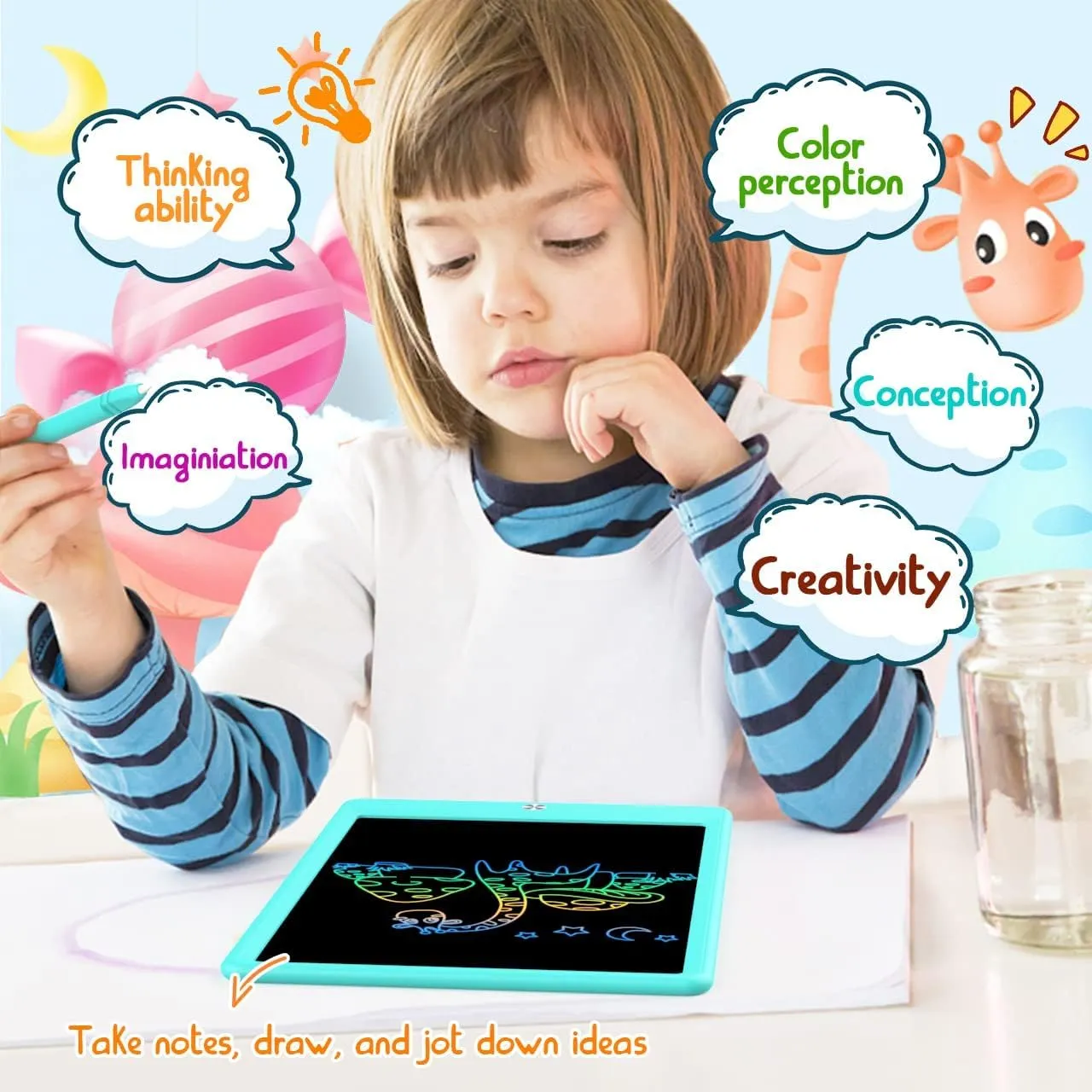 Tablet Doodle Board, Colorful Drawing Pad, Electronic Drawing Tablet, Drawing Pads,Travel nonliving Gifts for Kids Ages 3 4 5 6 7 8 Year Old Girls Boys (10.5 inch, Blue&Pink) LCD Writing 