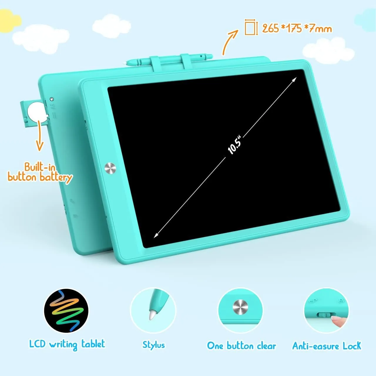 Tablet Doodle Board, Colorful Drawing Pad, Electronic Drawing Tablet, Drawing Pads,Travel nonliving Gifts for Kids Ages 3 4 5 6 7 8 Year Old Girls Boys (10.5 inch, Blue&Pink) LCD Writing 