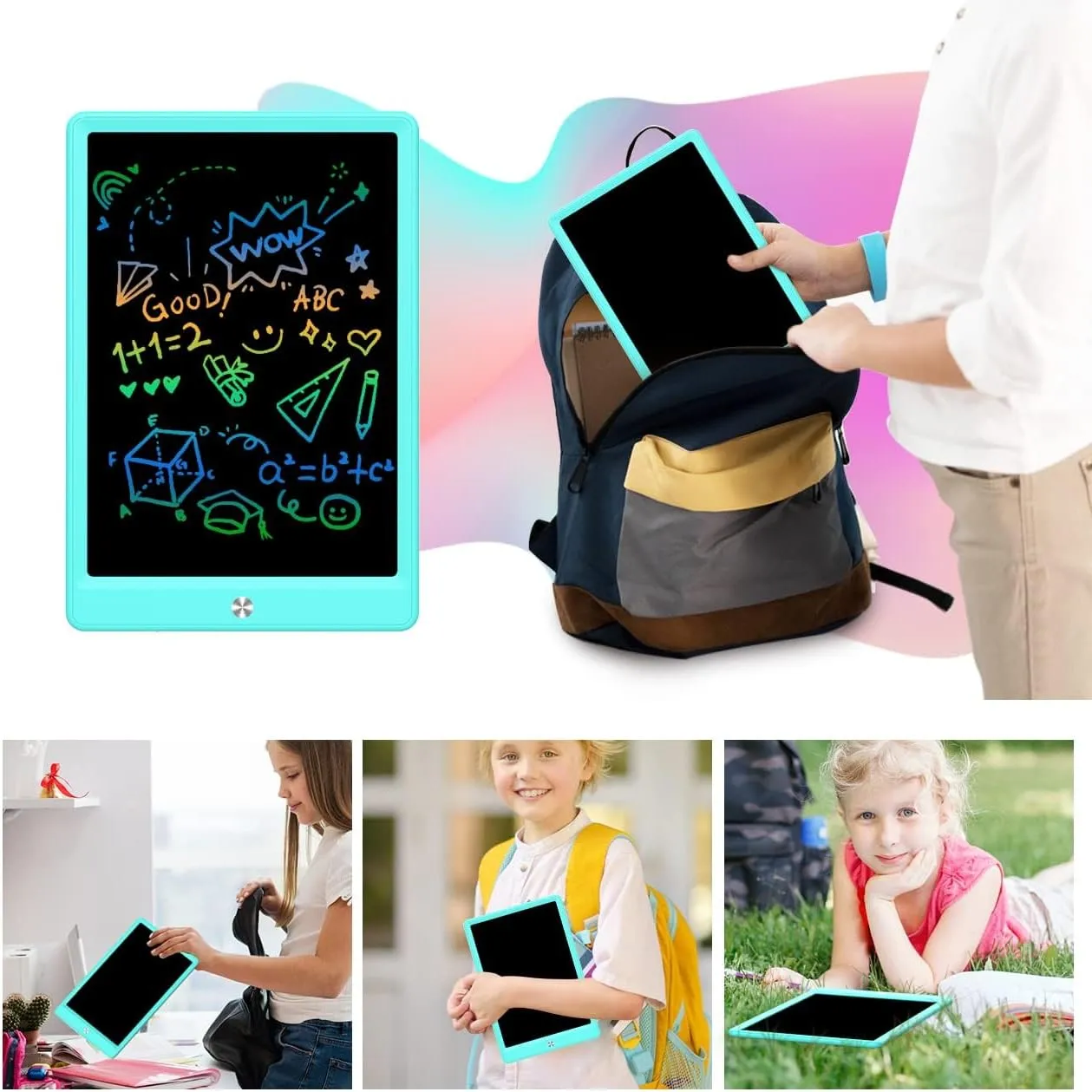 Tablet Doodle Board, Colorful Drawing Pad, Electronic Drawing Tablet, Drawing Pads,Travel nonliving Gifts for Kids Ages 3 4 5 6 7 8 Year Old Girls Boys (10.5 inch, Blue&Pink) LCD Writing 