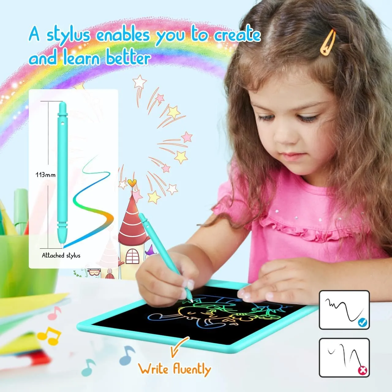 Tablet Doodle Board, Colorful Drawing Pad, Electronic Drawing Tablet, Drawing Pads,Travel nonliving Gifts for Kids Ages 3 4 5 6 7 8 Year Old Girls Boys (10.5 inch, Blue&Pink) LCD Writing 