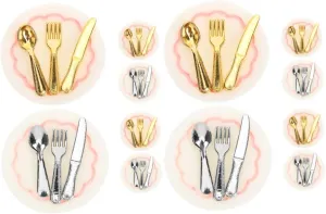 Tableware Accessories Scale Kitchen Scene Decor Forks component overall slender Spoons and Plates for Creative Play and Collection IMIKEYA 16sets Miniature Dollhouse 