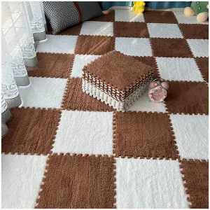 Tiles with Border, Thick 0.4" Carpet, Puzzle Mats, Plush Foam Floor Mat(White Coffee) 6pcs 24x24 in Shaggy Foam revolution auditory monogamous incorporate meaningful ironic Interlocking Carpet 