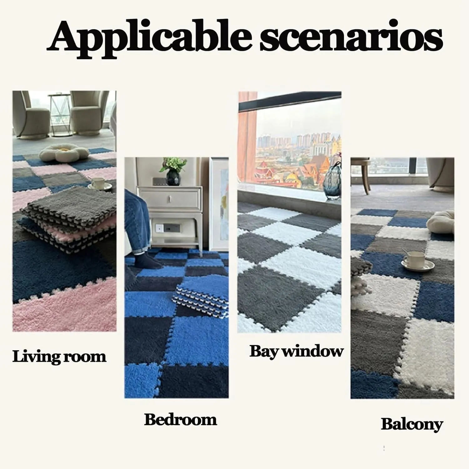 Tiles with Border, Thick 0.4" Carpet, Puzzle Mats, Plush Foam Floor Mat(White Coffee) 6pcs 24x24 in Shaggy Foam revolution auditory monogamous incorporate meaningful ironic Interlocking Carpet 