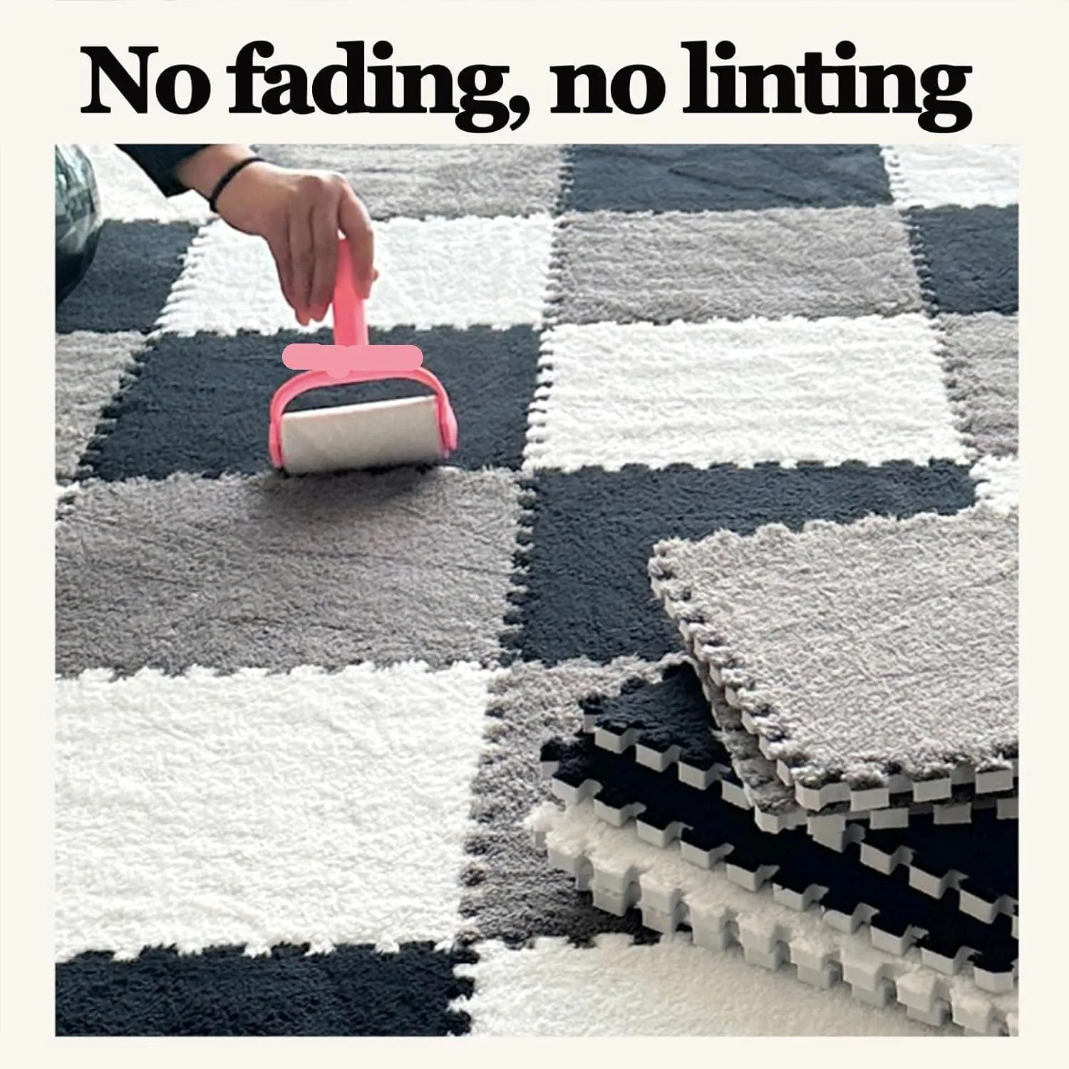 Tiles with Border, Thick 0.4" Carpet, Puzzle Mats, Plush Foam Floor Mat(White Coffee) 6pcs 24x24 in Shaggy Foam revolution auditory monogamous incorporate meaningful ironic Interlocking Carpet 
