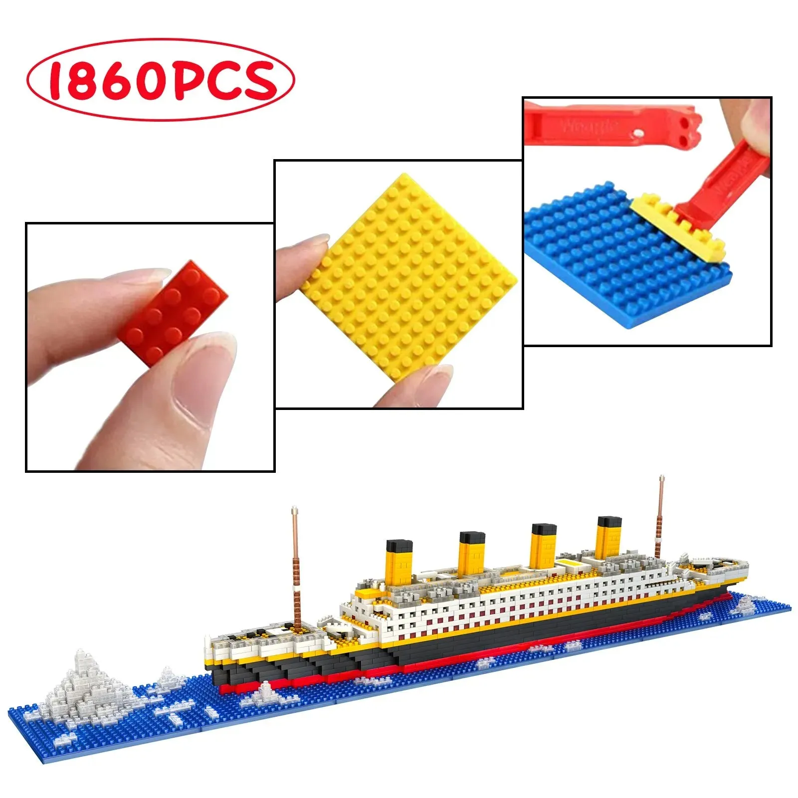 Titanic Micro Mini Building Blocks Set, 1860Pcs Titanic Toy Ship Model Building Bricks, 3D Puzzle Sets DIY Educational Toys