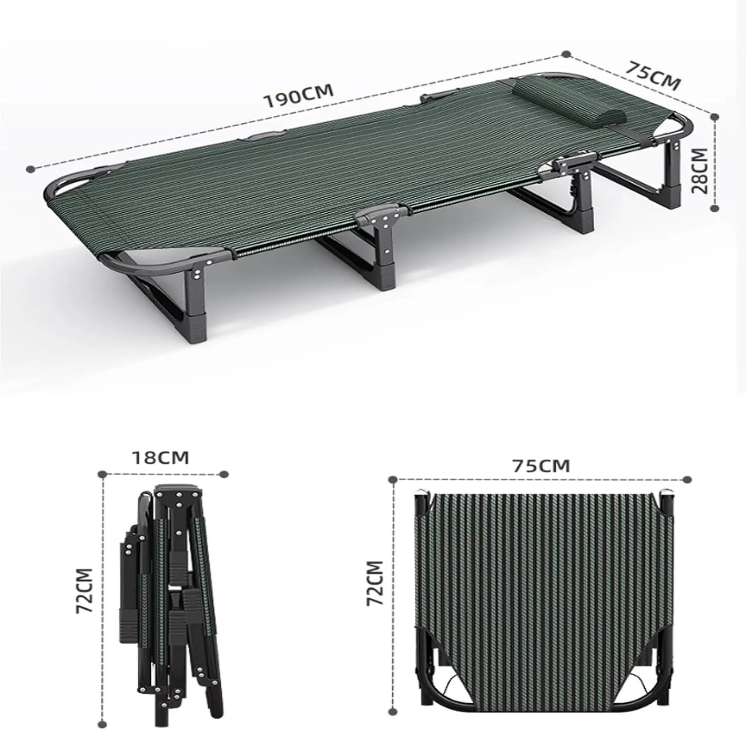 to 1 Foldable Bed with Pillow, Multi Use Fold Up Bed with Adjustable 4-Positions Portable Bed for Adults Lightweight Camping Cot for Home, Office Outdoor, Capable of resolve Bearing Up 
