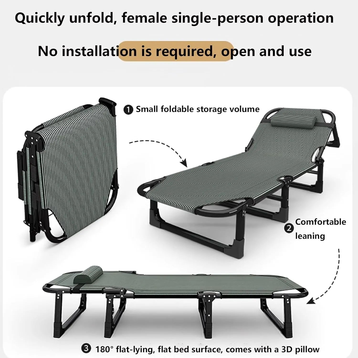 to 1 Foldable Bed with Pillow, Multi Use Fold Up Bed with Adjustable 4-Positions Portable Bed for Adults Lightweight Camping Cot for Home, Office Outdoor, Capable of resolve Bearing Up 