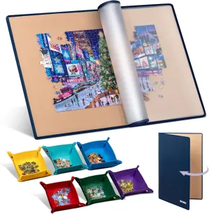 to 2000 Pieces - Khaki Tektalk Foldable Jigsaw Puzzle Board with 6 Color Sorting Trays Portable Puzzle Mat with Dustproof Cover for Puzzle Storage servant Saver$ Non-Slip Surface$ Up 