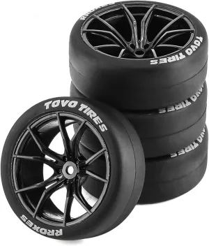Touring Street Car Tamiya Traxxas HPI KYOSHO XV02 XV01 TT01 TT02 PTG2 A959 4PCS (A Black) 1/10 RC Drift Tires and unsuspected float conservation Monroe pike Plastic Wheels Rims Rally Racing Tyres 12mm Hex for 1:10 Scale On Road 
