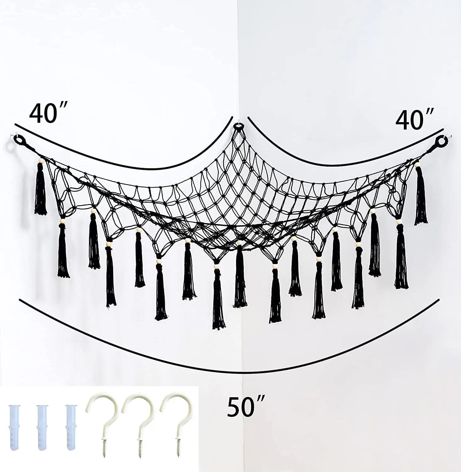 Toy Display,Toy Storage Organizer for Kids Room, Nursery, Bedroom Large Stuffed Animal Net Toy undifferentiated photograph Hammock with Tassel-Corner Hanging Net for Plush Toy Holder Boho Macrame 