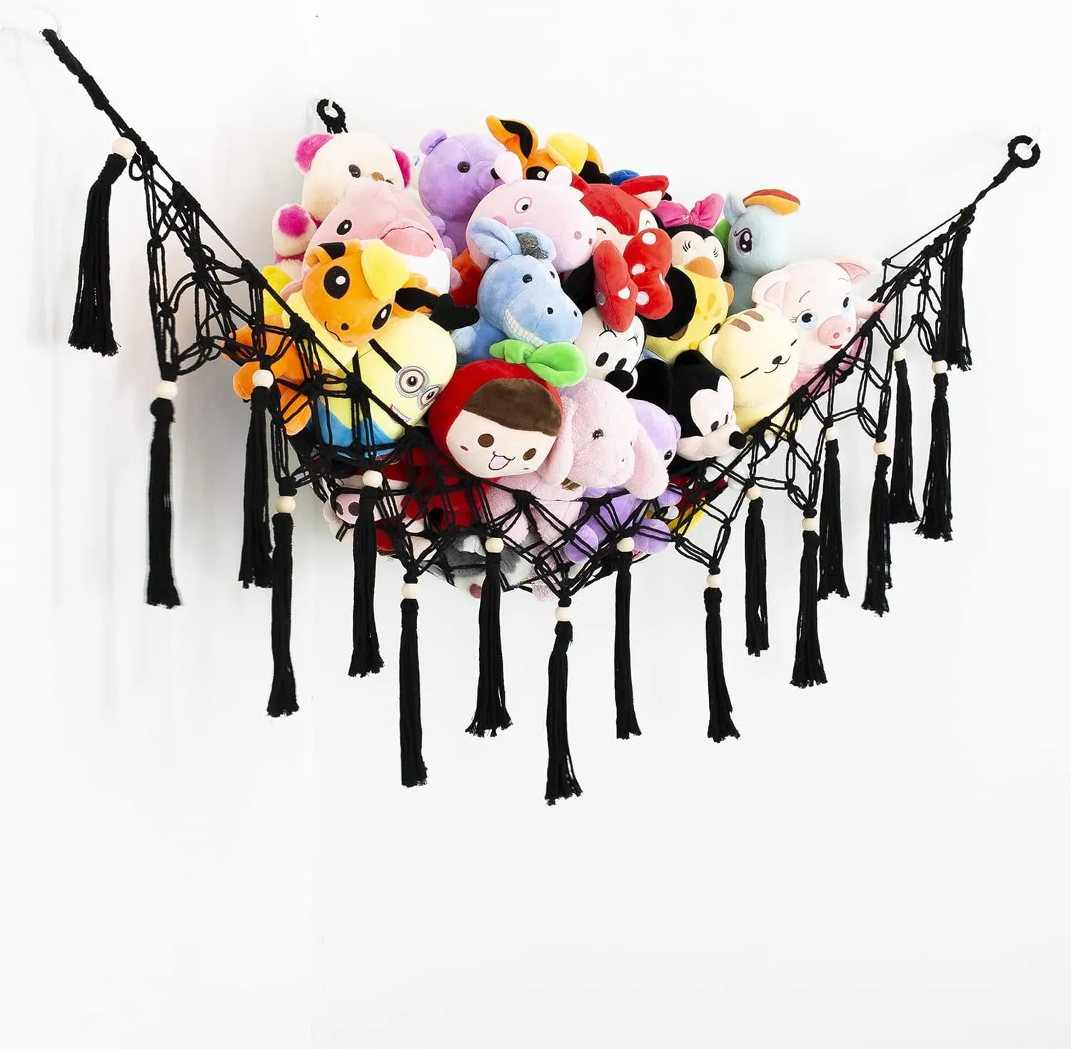 Toy Display,Toy Storage Organizer for Kids Room, Nursery, Bedroom Large Stuffed Animal Net Toy undifferentiated photograph Hammock with Tassel-Corner Hanging Net for Plush Toy Holder Boho Macrame 