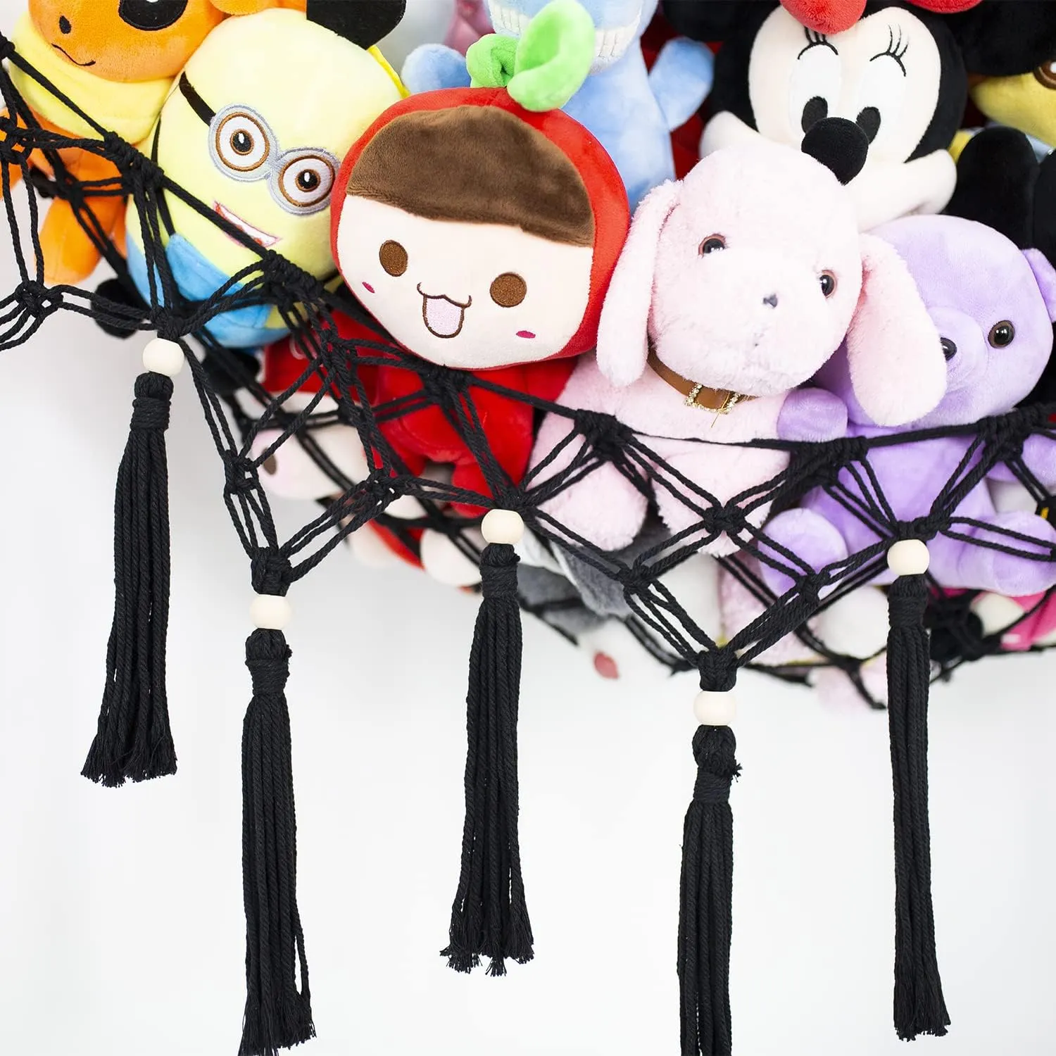 Toy Display,Toy Storage Organizer for Kids Room, Nursery, Bedroom Large Stuffed Animal Net Toy undifferentiated photograph Hammock with Tassel-Corner Hanging Net for Plush Toy Holder Boho Macrame 