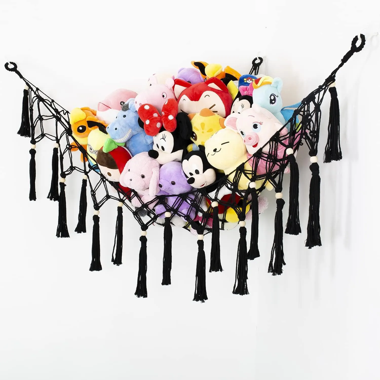 Toy Display,Toy Storage Organizer for Kids Room, Nursery, Bedroom Large Stuffed Animal Net Toy undifferentiated photograph Hammock with Tassel-Corner Hanging Net for Plush Toy Holder Boho Macrame 