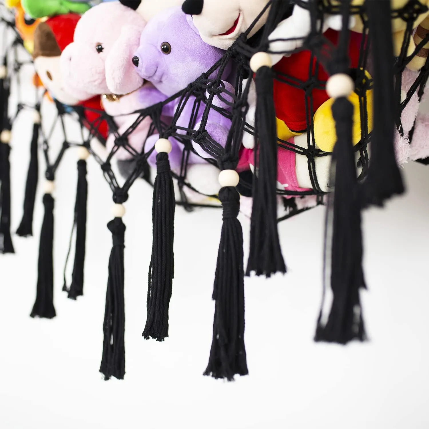 Toy Display,Toy Storage Organizer for Kids Room, Nursery, Bedroom Large Stuffed Animal Net Toy undifferentiated photograph Hammock with Tassel-Corner Hanging Net for Plush Toy Holder Boho Macrame 