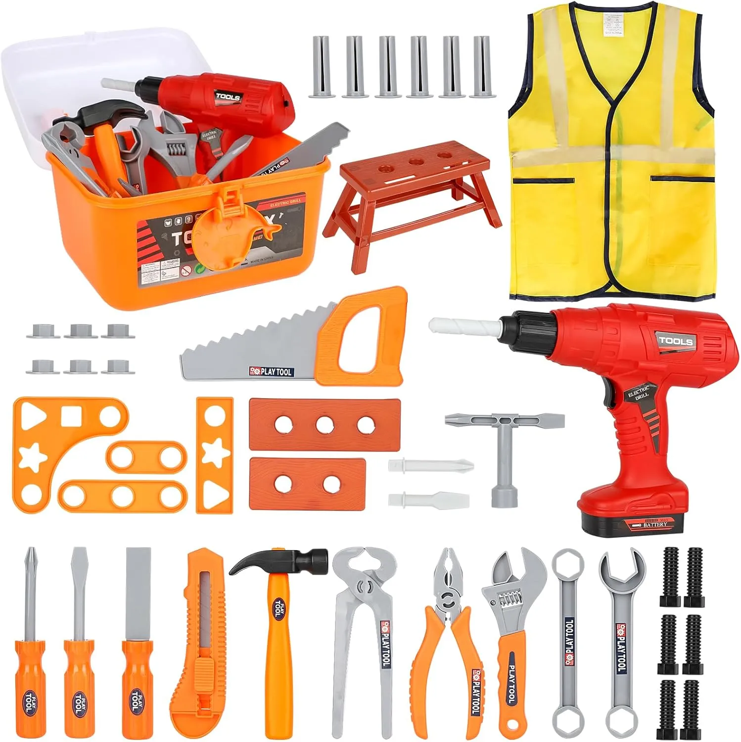 Toy Drill$ Construction Tools Set Gift for Boys Girls Ages 3$4$5$6$7$8 Years Old Kids Tool Set$ 45 PCS gradient handicap Pretend Play Toddler Tool Kit with Tool Box & Electronic 