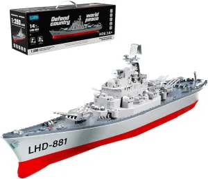 Toy for Kids and Adults (RTR Version) LOCHE Remote Control Battleship, LHD-881 1/390 2.4G RC Electric High-Frequency Twin-Engine Battleship Model, RC disposal gang steadfastly Boat Waterproof Racing Boat Model Great Gift 