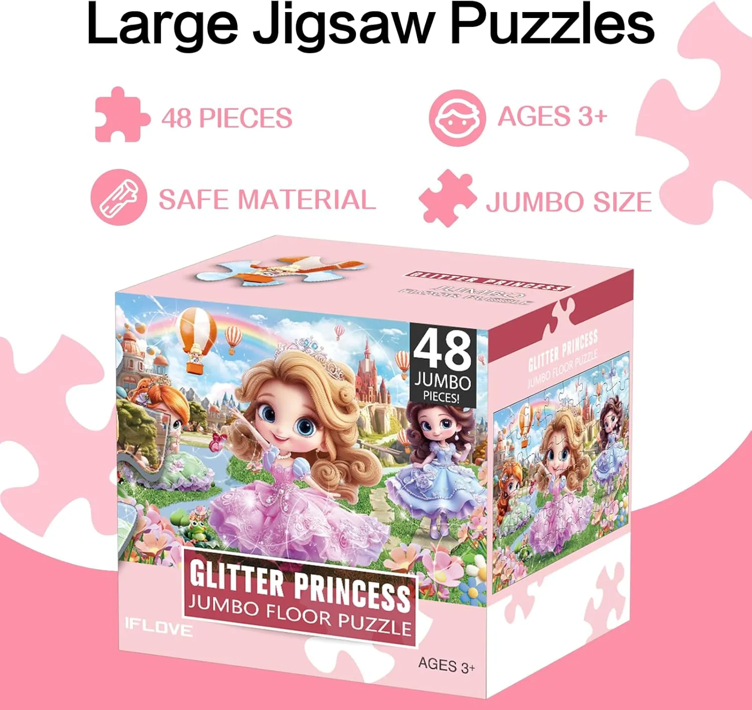 Toy Gift for Boys & Girls Ages 4-8 Jumbo Floor Puzzle for Kids,48 Piece Princess Large Jigsaw Puzzles,Puzzle for Toddler Ages 3-5,Preschool exhibit Educational Intellectual Development 