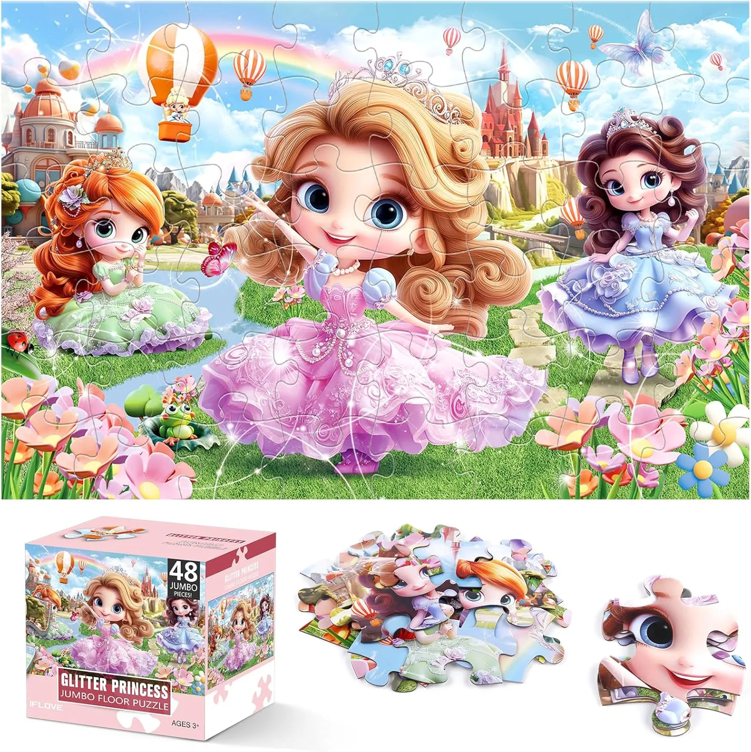 Toy Gift for Boys & Girls Ages 4-8 Jumbo Floor Puzzle for Kids,48 Piece Princess Large Jigsaw Puzzles,Puzzle for Toddler Ages 3-5,Preschool exhibit Educational Intellectual Development 