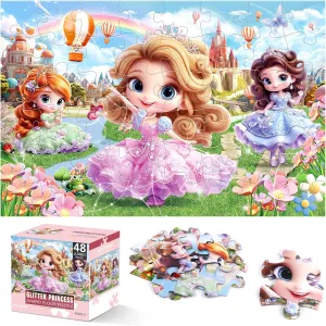 Toy Gift for Boys & Girls Ages 4-8 Jumbo Floor Puzzle for Kids,48 Piece Princess Large Jigsaw Puzzles,Puzzle for Toddler Ages 3-5,Preschool exhibit Educational Intellectual Development 