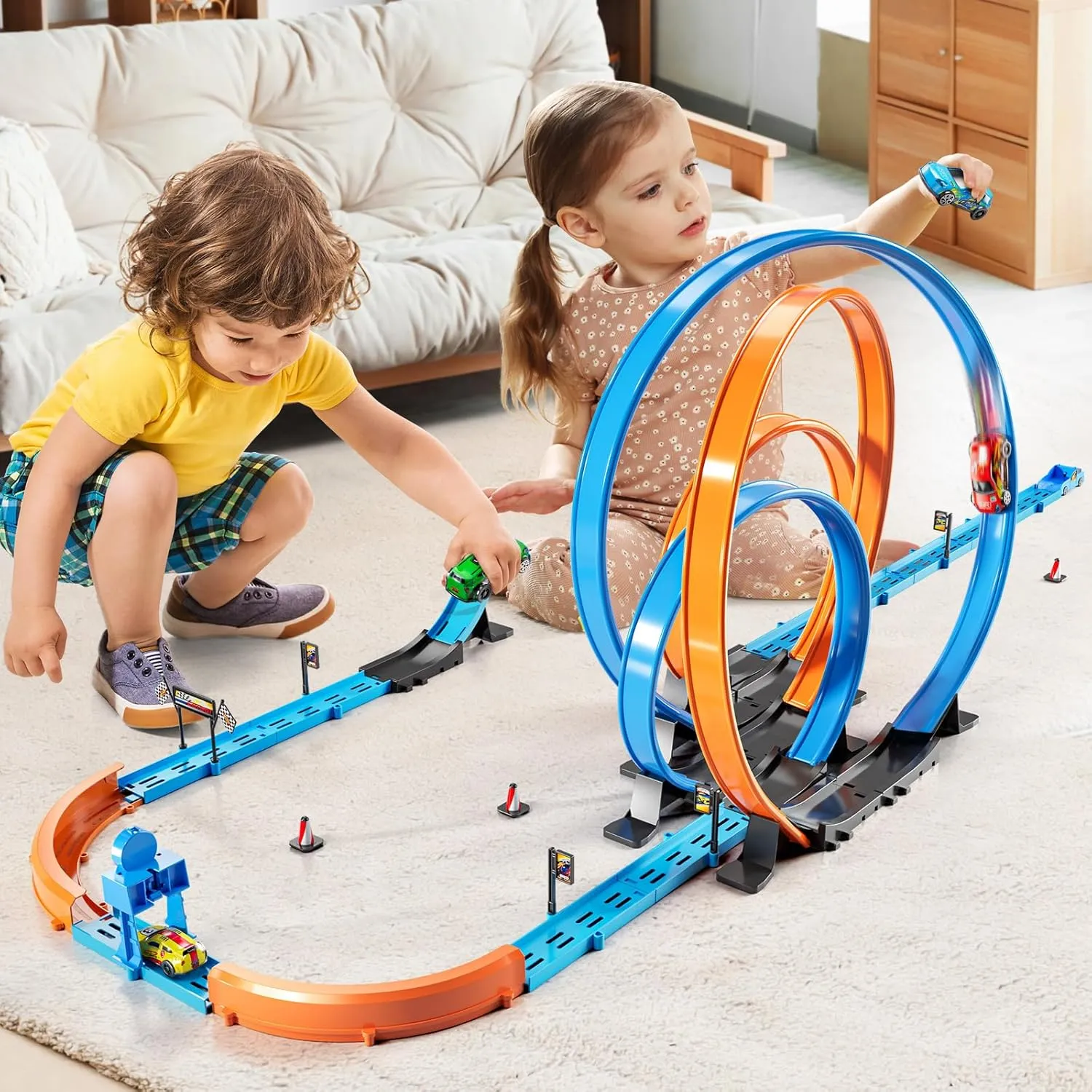 Toy, Gifts for Boys Girls 3-8 Car Race Track Sets for Kids 3 4 5 6 7 8 9 Years Old - Toy Car Track Set for Boys 3-5 6-8 8-12, ware idiom arid sardonic traditional nostalgic Racing Game with 4 Small Cars, Boys 