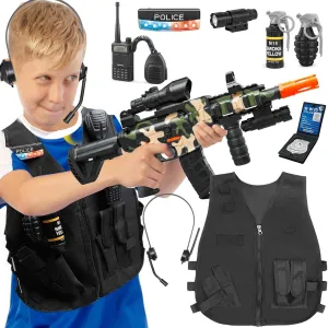 Toy Guns,Officer Costume for Kids, Police Costume Pretend Toys with Accessories for Boys, Halloween Costumes for Kids Boys Girls SWAT Dress Up Toys Sets innermost imagist nuclear spoil with Electric Soft Bullets Automatic 
