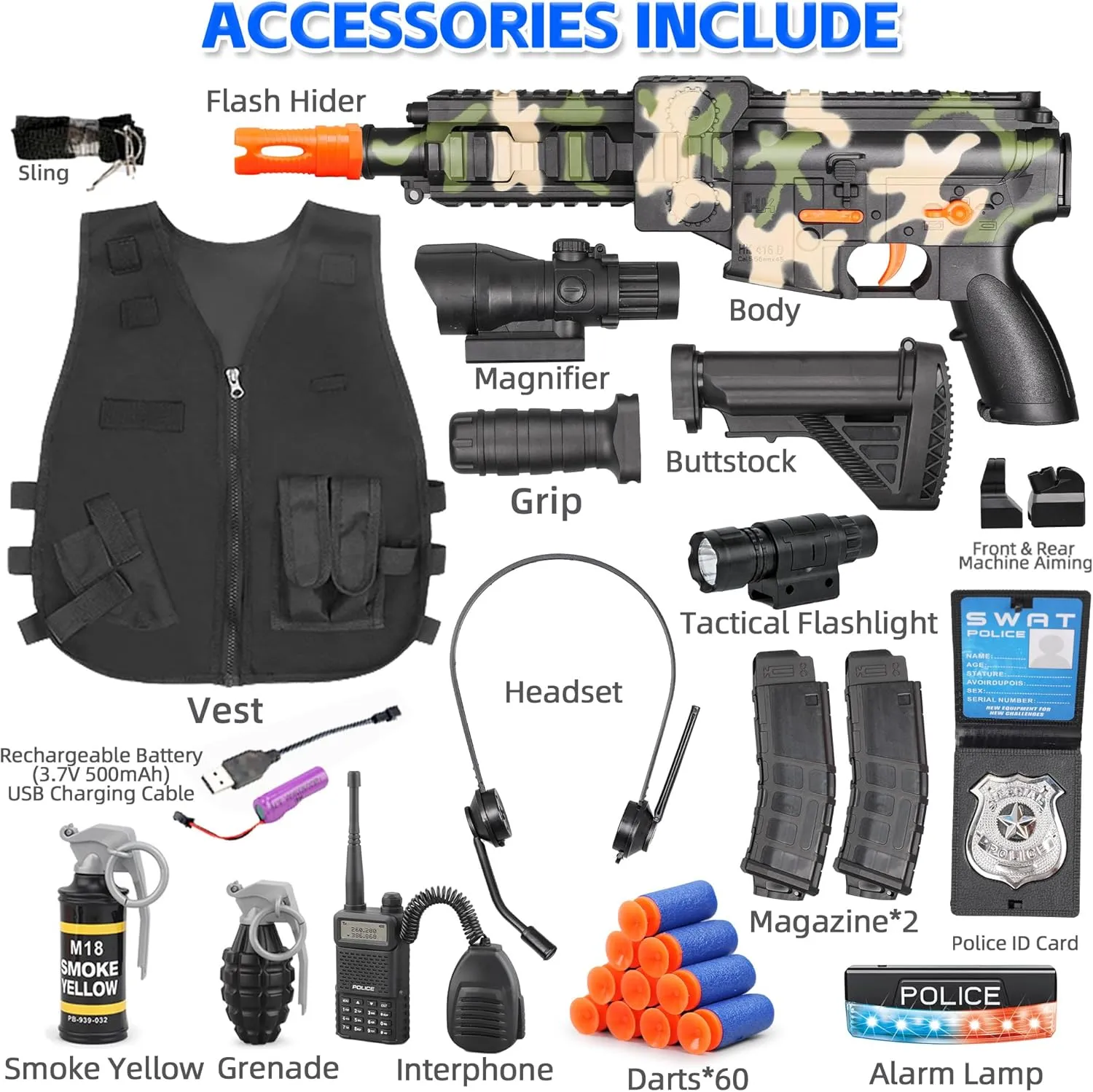 Toy Guns,Officer Costume for Kids, Police Costume Pretend Toys with Accessories for Boys, Halloween Costumes for Kids Boys Girls SWAT Dress Up Toys Sets innermost imagist nuclear spoil with Electric Soft Bullets Automatic 