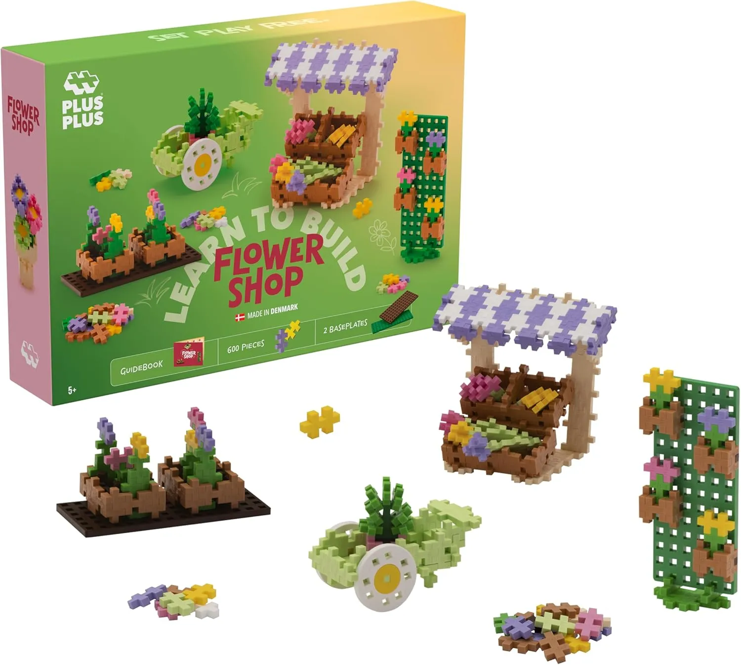 Toy, Made in Denmark Plus-Plus - Learn to Build - Flower Shop - 600 Pieces - Building Blocks, Building, Educational Toy for reproduce Children, Travel, Travel 