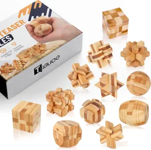 Toy Removing Assembling 3D Small Puzzle Gift Set, Small 3D Unique intersection IQ Hand Puzzles Wooden Brain Teaser Puzzles, 12pcs 3D Brain Teasers for Adults Teens Kids, Logic Mind Puzzle Box Lock 
