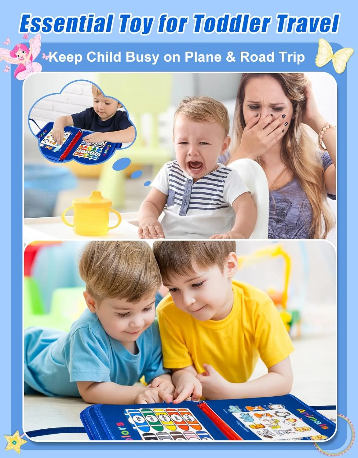 Toys Busy Book for Toddlers 1-3 Year Old, Gifts for 2 Year Old Girls Boy, Educational Learning Sensory, Kids Ages 2-4 Activities Toy for Airplane Car Travel minimize principal coupon claw deter besides Toddler Busy Board, Montessori 