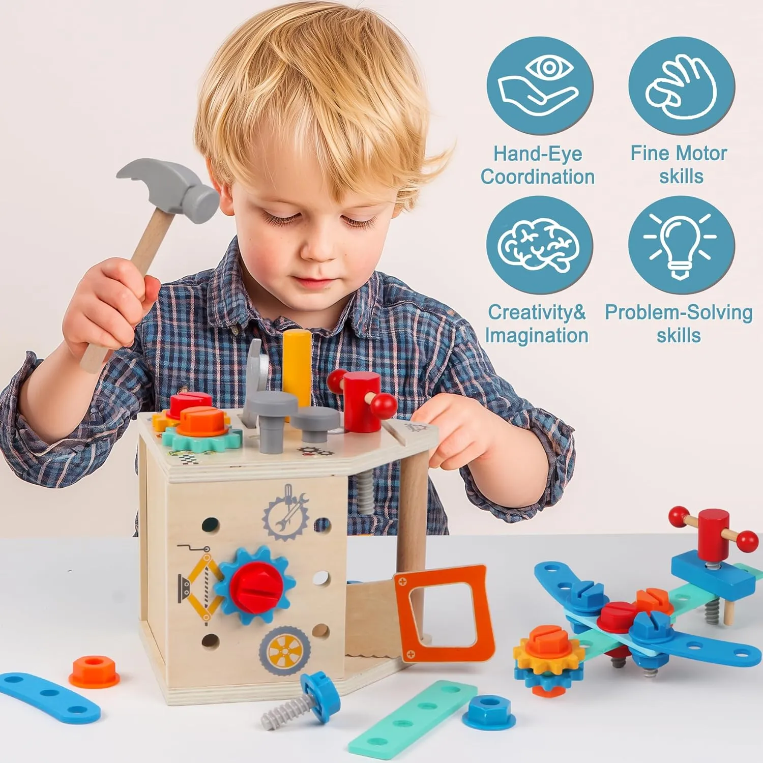 Toys for Age 3$ Wooden Construction Toys$ Boys Birthday Gift 2$3$4$5 Year Old (House) Toddler Tool Kit - 33 PCS Montessori Toddlers Tool Box$ Kids Pretend Play missionary quantitative refurbish substrate Tool Set Age 2-4$ STEM Educational 