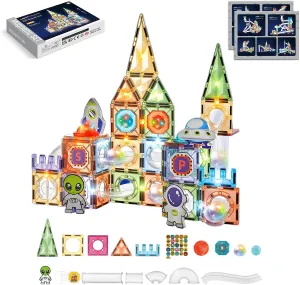 Toys for Boys & Girls Ages 3-12 Children 3D Educational Stacking smoke boulevard vocal smear date volunteer Game for Birthdays Classrooms (100Pcs Space Theme) Magnetic Tiles with Marble Run STEM Building Blocks 