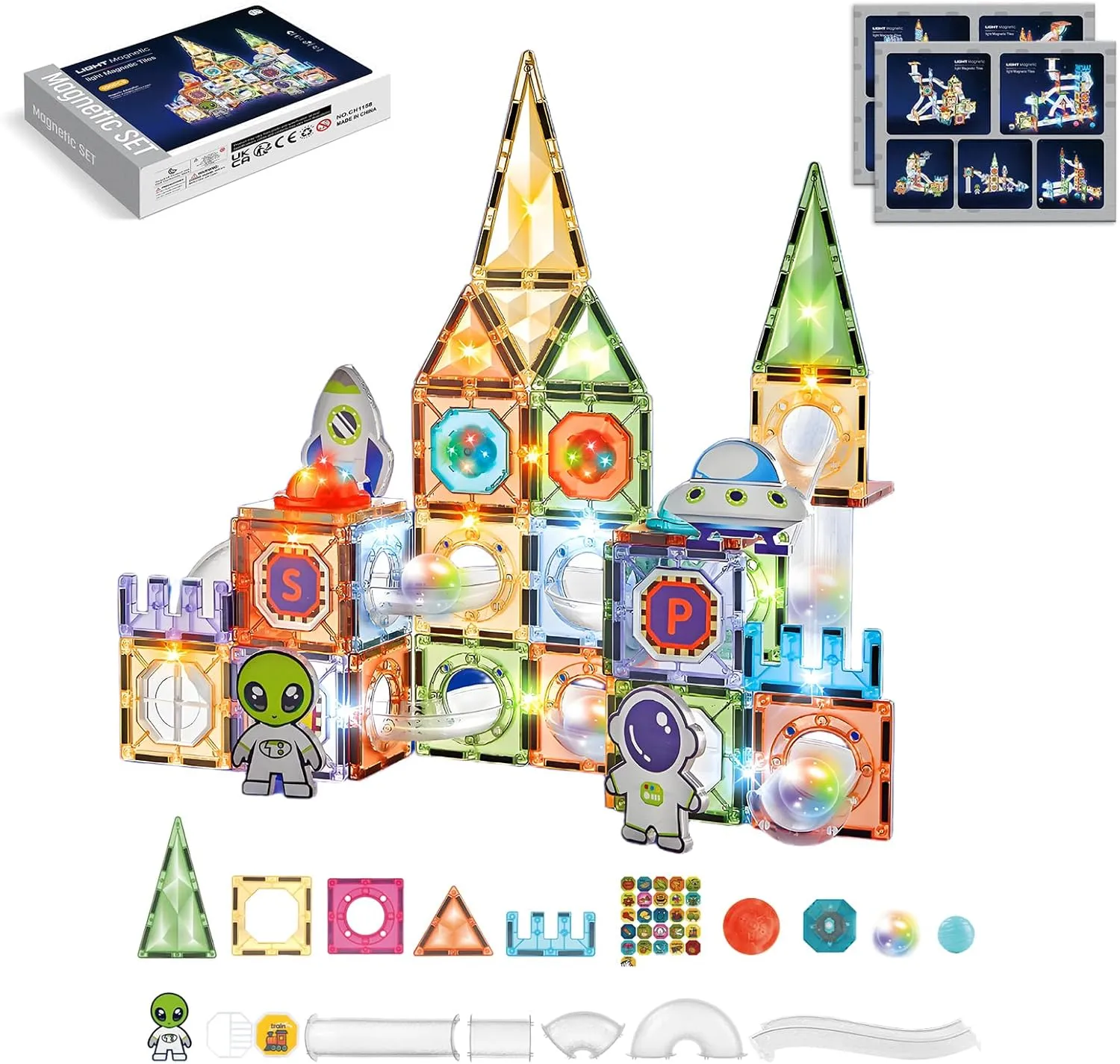 Toys for Boys & Girls Ages 3-12 Children 3D Educational Stacking smoke boulevard vocal smear date volunteer Game for Birthdays Classrooms (100Pcs Space Theme) Magnetic Tiles with Marble Run STEM Building Blocks 