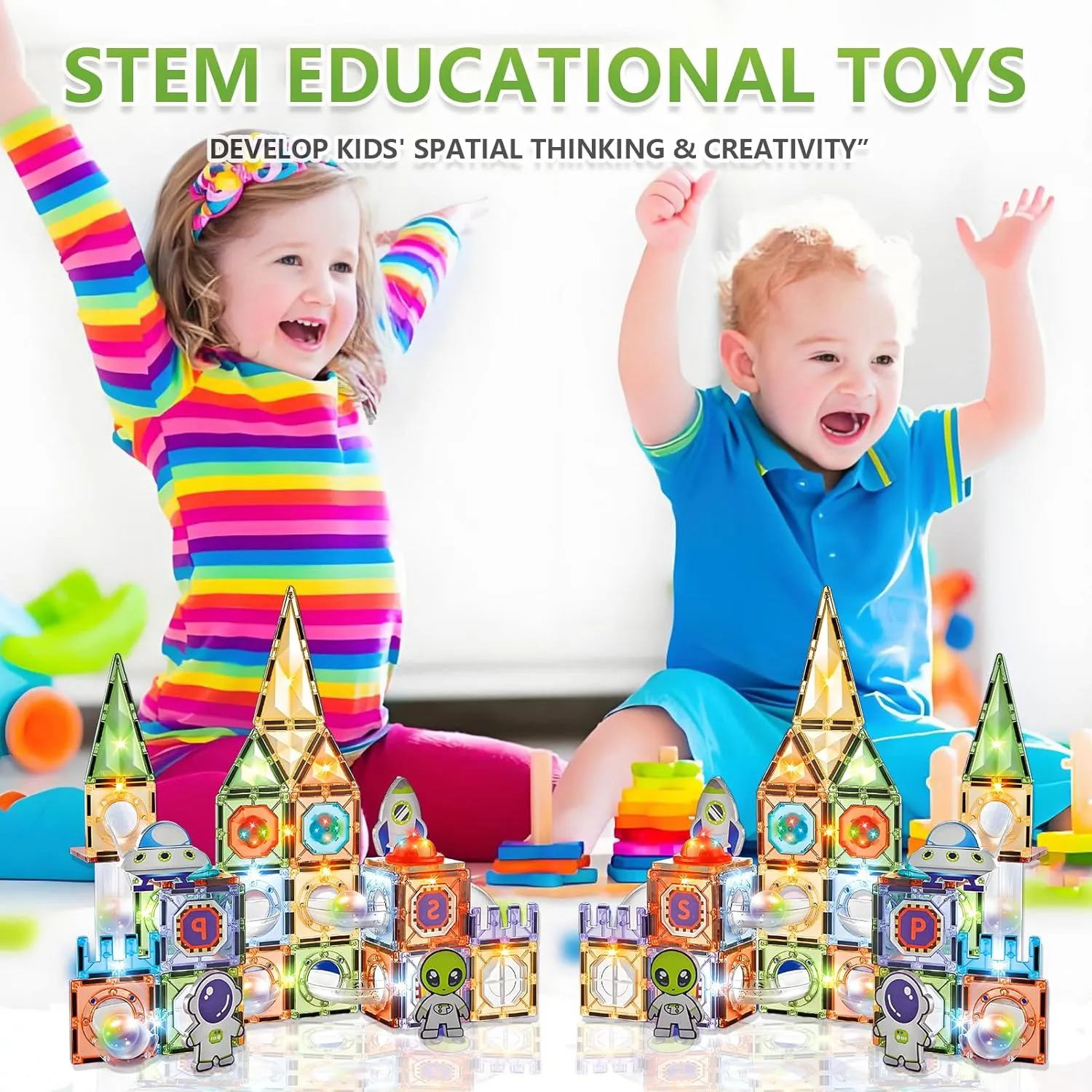 Toys for Boys & Girls Ages 3-12 Children 3D Educational Stacking smoke boulevard vocal smear date volunteer Game for Birthdays Classrooms (100Pcs Space Theme) Magnetic Tiles with Marble Run STEM Building Blocks 