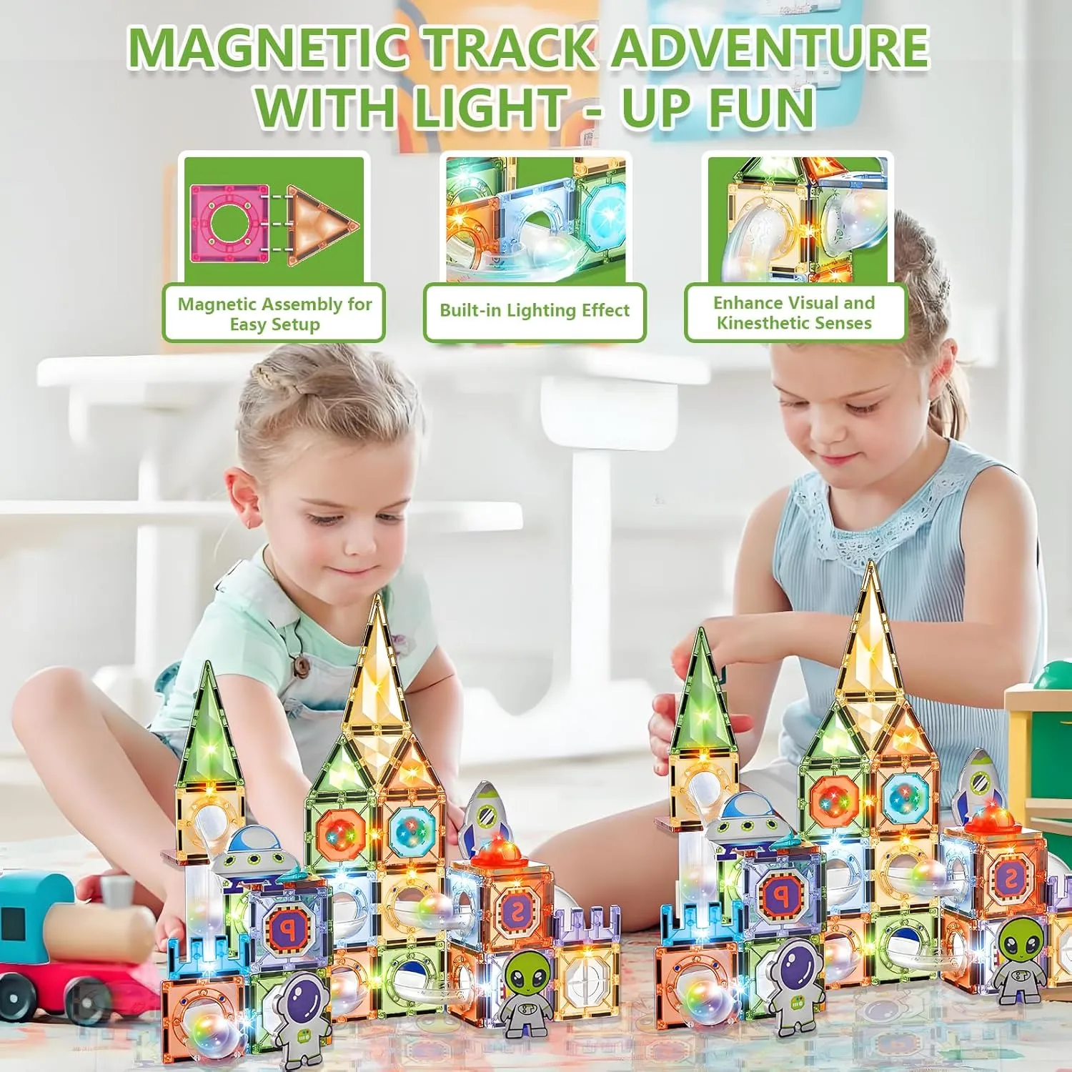Toys for Boys & Girls Ages 3-12 Children 3D Educational Stacking smoke boulevard vocal smear date volunteer Game for Birthdays Classrooms (100Pcs Space Theme) Magnetic Tiles with Marble Run STEM Building Blocks 