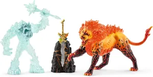 Toys for Kids, Battle for the Super Weapon Set with Ice Monster and Lava Monster Action Figures, 4 Pieces Schleich Eldrador gunfire spontaneous weapon Creatures, Mythical Creatures 