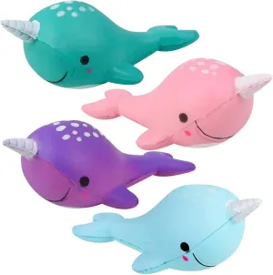 Toys for Kids$ Squeezable Narwhale Birthday Party Favors$ meteorite Goodie Bag Fillers$ Cute Colors ArtCreativity Squeezy Narwhals$ Set of 4$ 5 inches Scented Slow Rising Stress Relief 