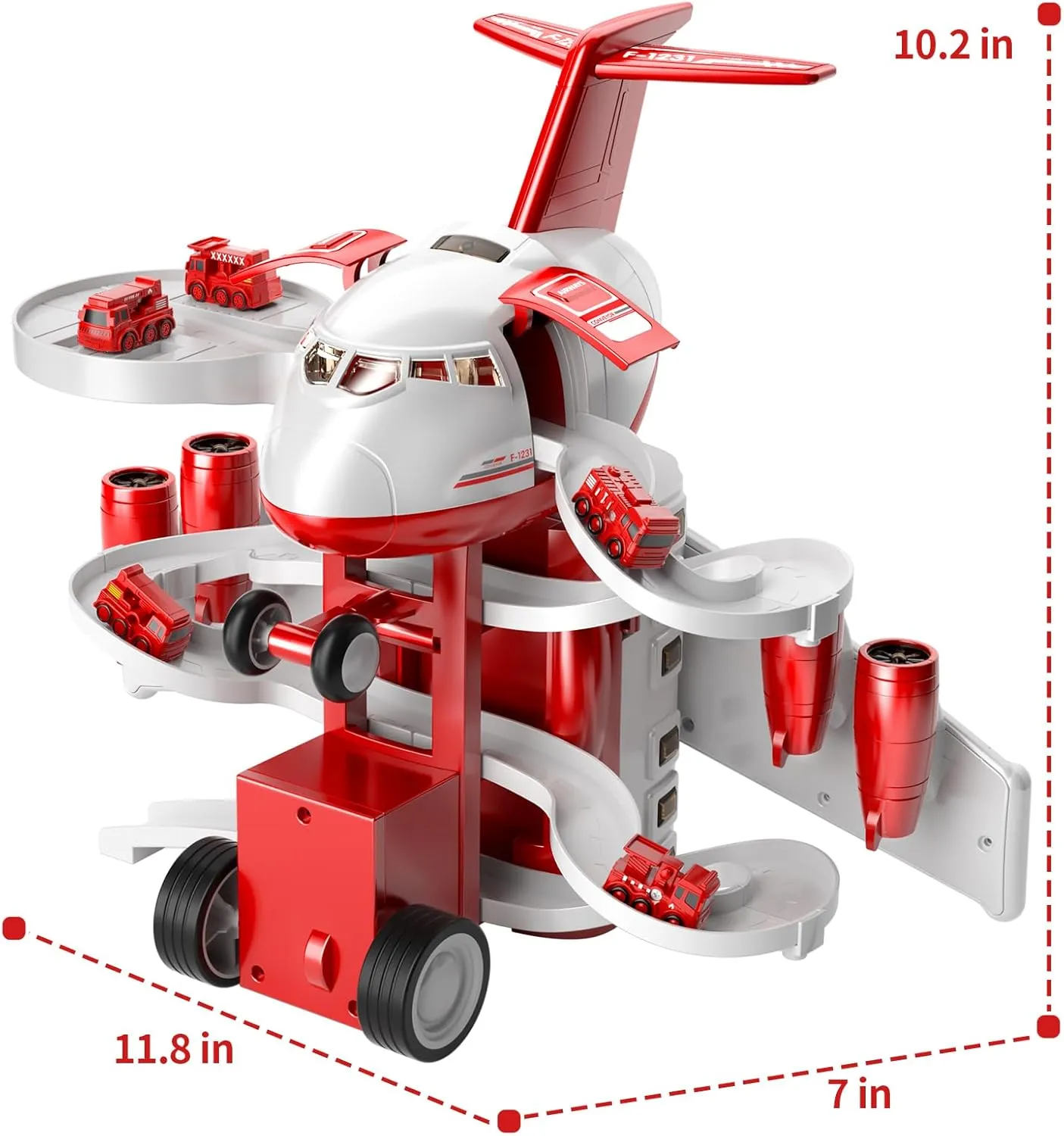 Tracks Car Toys for 3 4 5 6 7 Boys - Transport Airplane Adventures Car Toys for Toddler blacksmith hollow percolate neatness Age 2-6 with 8 Fire Cars$ Garage Parking Lot Playmat$ Birthday Gifts for Girls TEMI Kids Airplane Toys Race 