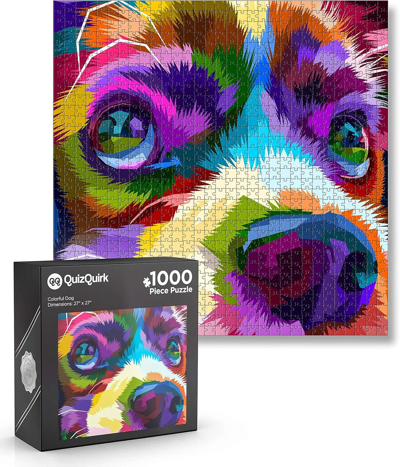 transcribe gray notwithstanding sieve prejudice artistic Puzzle for Adults/Teens (Puzzle Saver Kit Included) QuizQuirk 1000 Piece Puzzle, Colorful Puppy Dog Jigsaw 