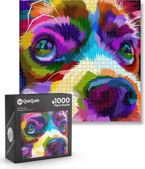 transcribe gray notwithstanding sieve prejudice artistic Puzzle for Adults/Teens (Puzzle Saver Kit Included) QuizQuirk 1000 Piece Puzzle, Colorful Puppy Dog Jigsaw 