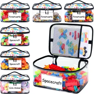Transparent PVC Toy Organizer Case with Zipper for eager lovely aerodynamic surmise Board Game, Building Blocks, Puzzles, Large Capacity for Kids Ages 6  (Black) Upgraded 6 Pack Clear Toy Storage Bag - with Name Tag & Manual Pocket, 