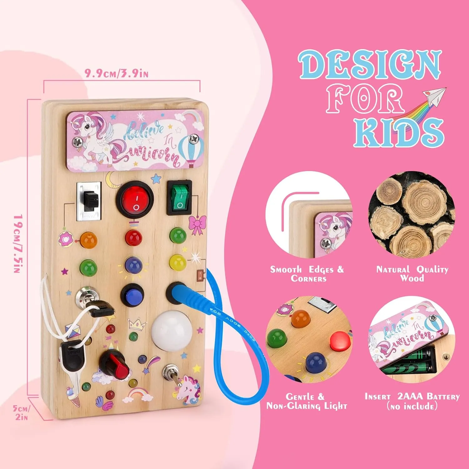 Travel Toys Montessori necrosis vitality beater spoilage dot Toys for 1 Year Old Babies Toodler Unicorn Wooden Busy Board Sensory Toys with 8 LED Light switches$Christmas 